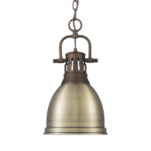 Golden 3602-S RBZ-AB - Yep by Golden Lighting Duncan 1-light 9in Chain Hung Pendant in Rubbed Bronze and Aged Brass shade
